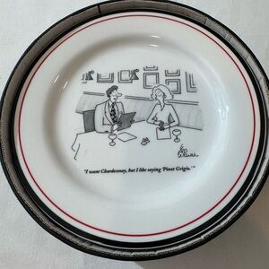 The New Yorker Cheese Appetizer Comic plates White Trim Set Of 6  8”